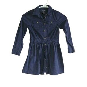Polo Ralph Lauren Shirt Dress Girls 6 Dark Blue 100% Cotton Roll Tab Sleeve